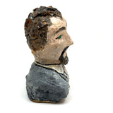 Folk Art Bust of Man in Suit with Inset Green Eyes , Plaster Over Wood with Polychrome