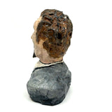 Folk Art Bust of Man in Suit with Inset Green Eyes , Plaster Over Wood with Polychrome