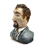 Folk Art Bust of Man in Suit with Inset Green Eyes , Plaster Over Wood with Polychrome