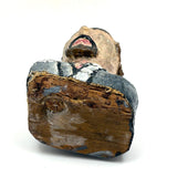 Folk Art Bust of Man in Suit with Inset Green Eyes , Plaster Over Wood with Polychrome
