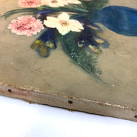 Painterly Spring Flowers in Blue Vase, Charming Large Oil on Canvas Still Life, c. 2nd Quarter 20th Century