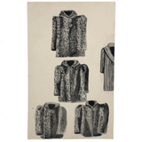 Four and a Half Coats! Vintage Inkwash Drawing on Card with Another on Reverse