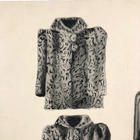 Four and a Half Coats! Vintage Inkwash Drawing on Card with Another on Reverse