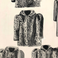 Four and a Half Coats! Vintage Inkwash Drawing on Card with Another on Reverse