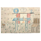 The Gingham Dog and the Calico Cat (on Blue Table), Ultra Excellent Old Naive Graphite and Crayon Drawing