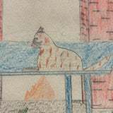 The Gingham Dog and the Calico Cat (on Blue Table), Ultra Excellent Old Naive Graphite and Crayon Drawing