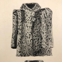 Four and a Half Coats! Vintage Inkwash Drawing on Card with Another on Reverse