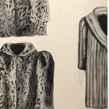 Four and a Half Coats! Vintage Inkwash Drawing on Card with Another on Reverse
