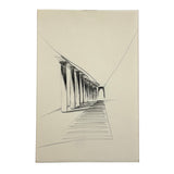 Receding Columns Toward Arched Opening, Satisfying c. 1970s Graphite Architectural Sketch