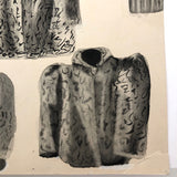 Four and a Half Coats! Vintage Inkwash Drawing on Card with Another on Reverse