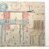 The Gingham Dog and the Calico Cat (on Blue Table), Ultra Excellent Old Naive Graphite and Crayon Drawing