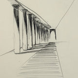 Receding Columns Toward Arched Opening, Satisfying c. 1970s Graphite Architectural Sketch