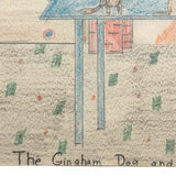 The Gingham Dog and the Calico Cat (on Blue Table), Ultra Excellent Old Naive Graphite and Crayon Drawing
