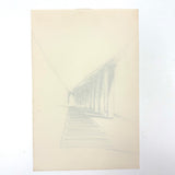 Receding Columns Toward Arched Opening, Satisfying c. 1970s Graphite Architectural Sketch