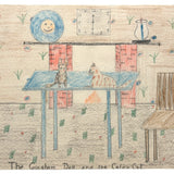 The Gingham Dog and the Calico Cat (on Blue Table), Ultra Excellent Old Naive Graphite and Crayon Drawing