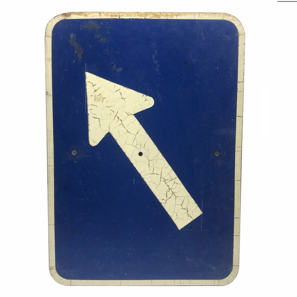Vintage Blue and White Reflective Angled Arrow (Highway Exit) Sign