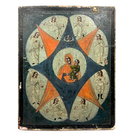 19th C. Egg Tempera on Wood Panel Burning Bush Russian Icon with Mary, Jesus and Angels