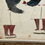 Two Figures, Marvelous c. 1880s Schoolgirl Fraktur Style Watercolor, Framed