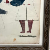 Two Figures, Marvelous c. 1880s Schoolgirl Fraktur Style Watercolor, Framed