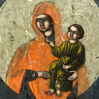19th C. Egg Tempera on Wood Panel Burning Bush Russian Icon with Mary, Jesus and Angels