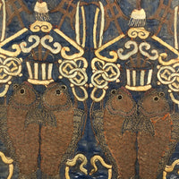 Incredibly Fine Antique Chinese Embroidery on Silk with Koi Lanterns in Gold Metallic Thread
