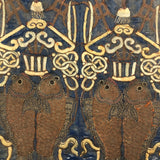 Incredibly Fine Antique Chinese Embroidery on Silk with Koi Lanterns in Gold Metallic Thread