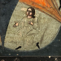 19th C. Egg Tempera on Wood Panel Burning Bush Russian Icon with Mary, Jesus and Angels