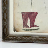 Two Figures, Marvelous c. 1880s Schoolgirl Fraktur Style Watercolor, Framed