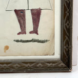 Two Figures, Marvelous c. 1880s Schoolgirl Fraktur Style Watercolor, Framed