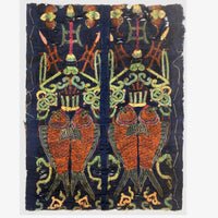 Incredibly Fine Antique Chinese Embroidery on Silk with Koi Lanterns in Gold Metallic Thread