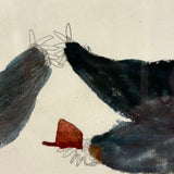 Two Figures, Marvelous c. 1880s Schoolgirl Fraktur Style Watercolor, Framed