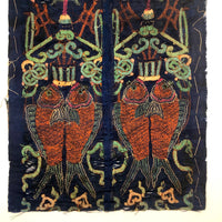 Incredibly Fine Antique Chinese Embroidery on Silk with Koi Lanterns in Gold Metallic Thread