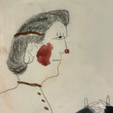 Two Figures, Marvelous c. 1880s Schoolgirl Fraktur Style Watercolor, Framed