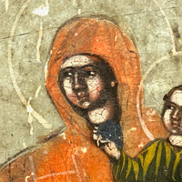 19th C. Egg Tempera on Wood Panel Burning Bush Russian Icon with Mary, Jesus and Angels