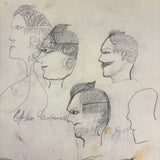 Many Faces in Profile, Wonderful c. 1880s Naive Graphite Drawing, with Inked Cow on Reverse!