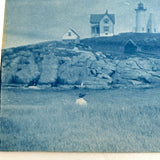 Backs Turned, Bodies Lost to Grassy Hill, Lighthouses, Late 19th Century Paper Print Cyanotype