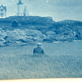 Backs Turned, Bodies Lost to Grassy Hill, Lighthouses, Late 19th Century Paper Print Cyanotype