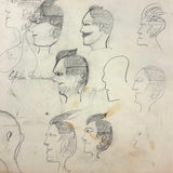 Many Faces in Profile, Wonderful c. 1880s Naive Graphite Drawing, with Inked Cow on Reverse!