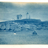 Backs Turned, Bodies Lost to Grassy Hill, Lighthouses, Late 19th Century Paper Print Cyanotype