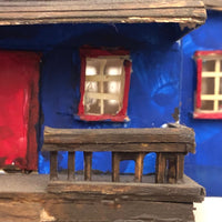 Charming Double Entry Bright Blue Scratch Made Cardboard House