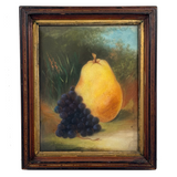 Fruits as Protagonists, Pear and Grapes In Landscape, 19th Century Pastel in Original Frame