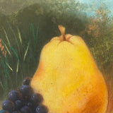 Fruits as Protagonists, Pear and Grapes In Landscape, 19th Century Pastel in Original Frame