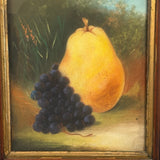 Fruits as Protagonists, Pear and Grapes In Landscape, 19th Century Pastel in Original Frame