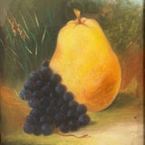 Fruits as Protagonists, Pear and Grapes In Landscape, 19th Century Pastel in Original Frame