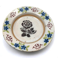 19th C. Stencil Decorated Handthrown Folk Art Pottery Plate