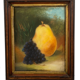 Fruits as Protagonists, Pear and Grapes In Landscape, 19th Century Pastel in Original Frame