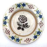 19th C. Stencil Decorated Handthrown Folk Art Pottery Plate
