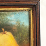 Fruits as Protagonists, Pear and Grapes In Landscape, 19th Century Pastel in Original Frame