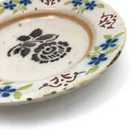19th C. Stencil Decorated Handthrown Folk Art Pottery Plate