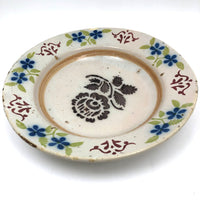 19th C. Stencil Decorated Handthrown Folk Art Pottery Plate